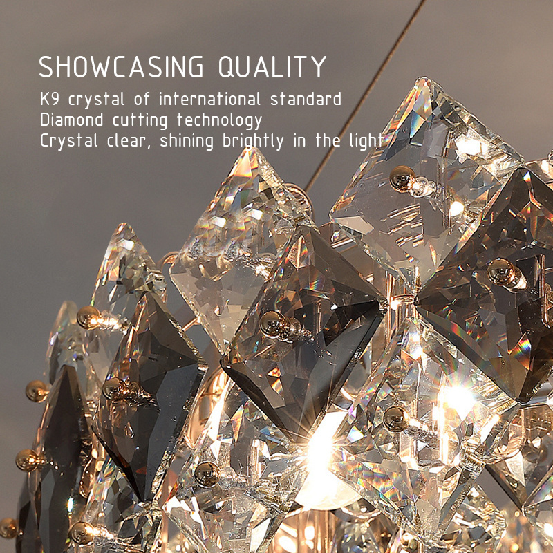 Simple modern gold metal luxury K9 crystal glass pendant ring creative decorative home lighting wedding chandelier ceiling light