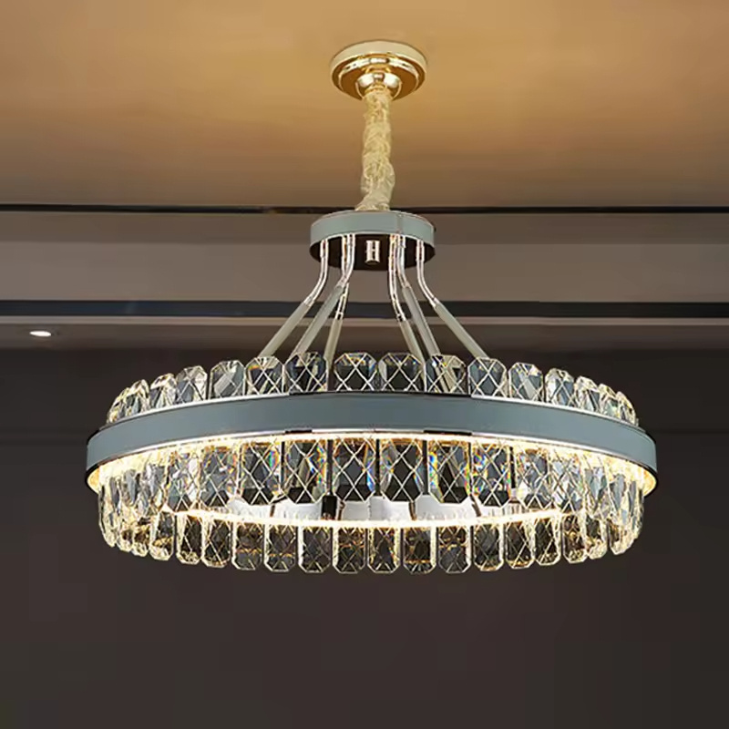 Simple modern Real leather gold metal luxury K9 crystal pendant ring creative decorative home lighting chandelier ceiling light