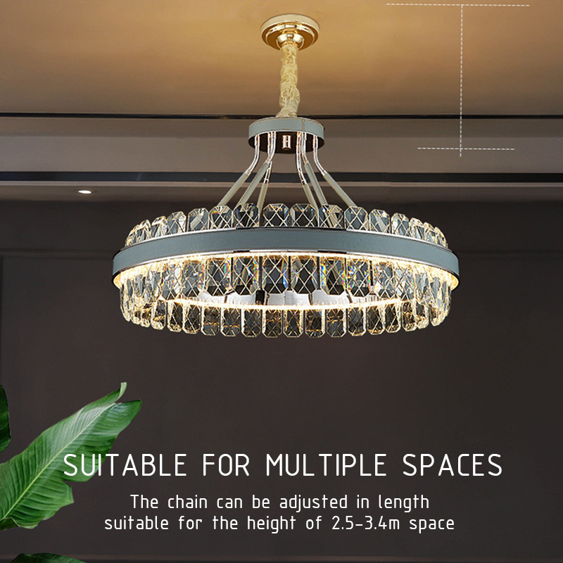 Simple modern Real leather gold metal luxury K9 crystal pendant ring creative decorative home lighting chandelier ceiling light