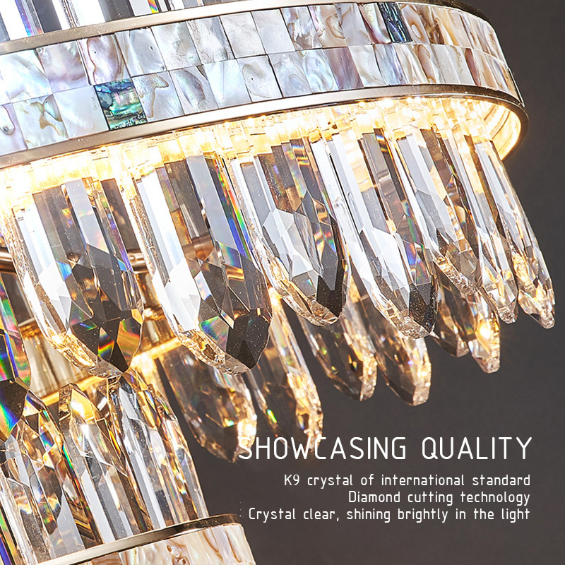 Simple modern gold metal luxury K9 crystal pendant ring creative decorative home lighting Glass LED chandelier ceiling light