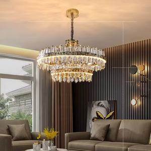 Simple modern gold metal luxury K9 crystal pendant ring creative decorative home lighting Glass LED chandelier ceiling light