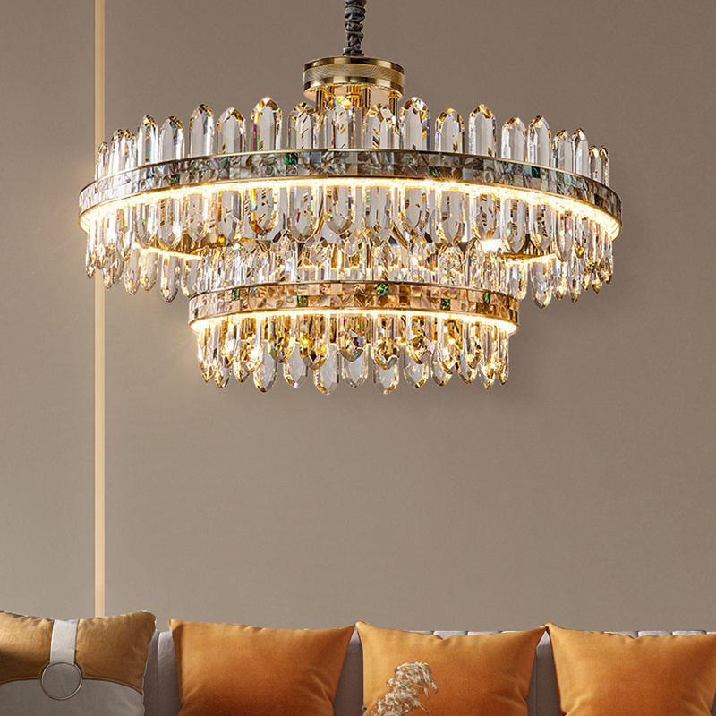 Simple modern gold metal luxury K9 crystal pendant ring creative decorative home lighting Glass LED chandelier ceiling light