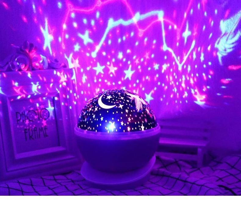 Children's Nightlight projector rotates 360 degrees - 4 LED bulbs with 12 light color changes with USB cable romantic nightlight