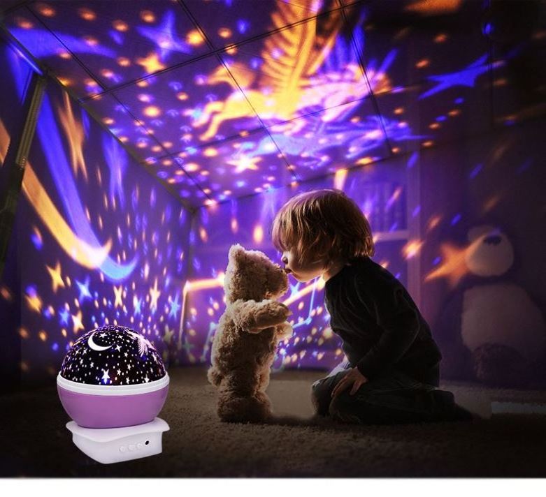 Children's Nightlight projector rotates 360 degrees - 4 LED bulbs with 12 light color changes with USB cable romantic nightlight