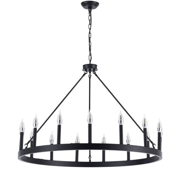 Industrial Farmhouse Wagon Wheel Black Round Dining Room Kitchen decorative home lighting Glass LED chandelier ceiling light