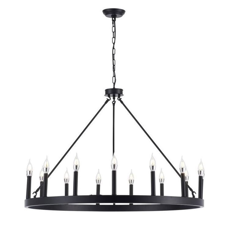 Industrial Farmhouse Wagon Wheel Black Round Dining Room Kitchen decorative home lighting Glass LED chandelier ceiling light