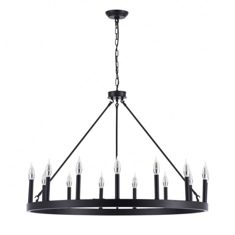 Industrial Farmhouse Wagon Wheel Black Round Dining Room Kitchen decorative home lighting Glass LED chandelier ceiling light