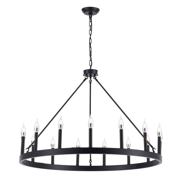 Industrial Farmhouse Wagon Wheel Black Round Dining Room Kitchen decorative home lighting Glass LED chandelier ceiling light