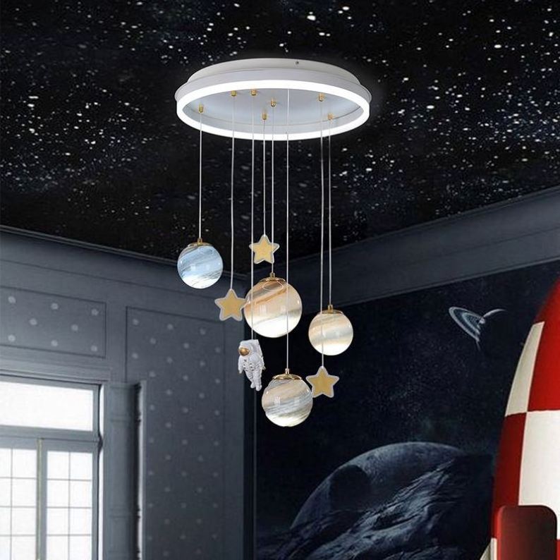 Modern Nordic Kids bedroom home Decorative Astronaut Planet Lighting Fixtures LED Ceiling Chandelier Pendant Lights