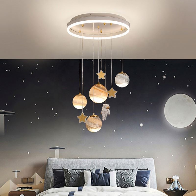 Modern Nordic Kids bedroom home Decorative Astronaut Planet Lighting Fixtures LED Ceiling Chandelier Pendant Lights