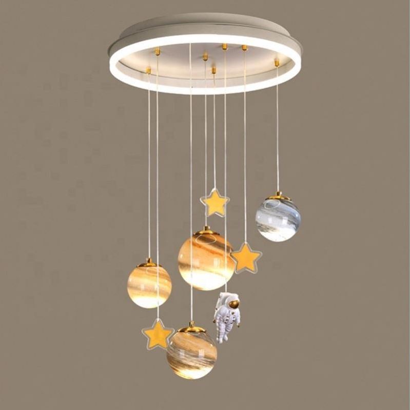 Modern Nordic Kids bedroom home Decorative Astronaut Planet Lighting Fixtures LED Ceiling Chandelier Pendant Lights