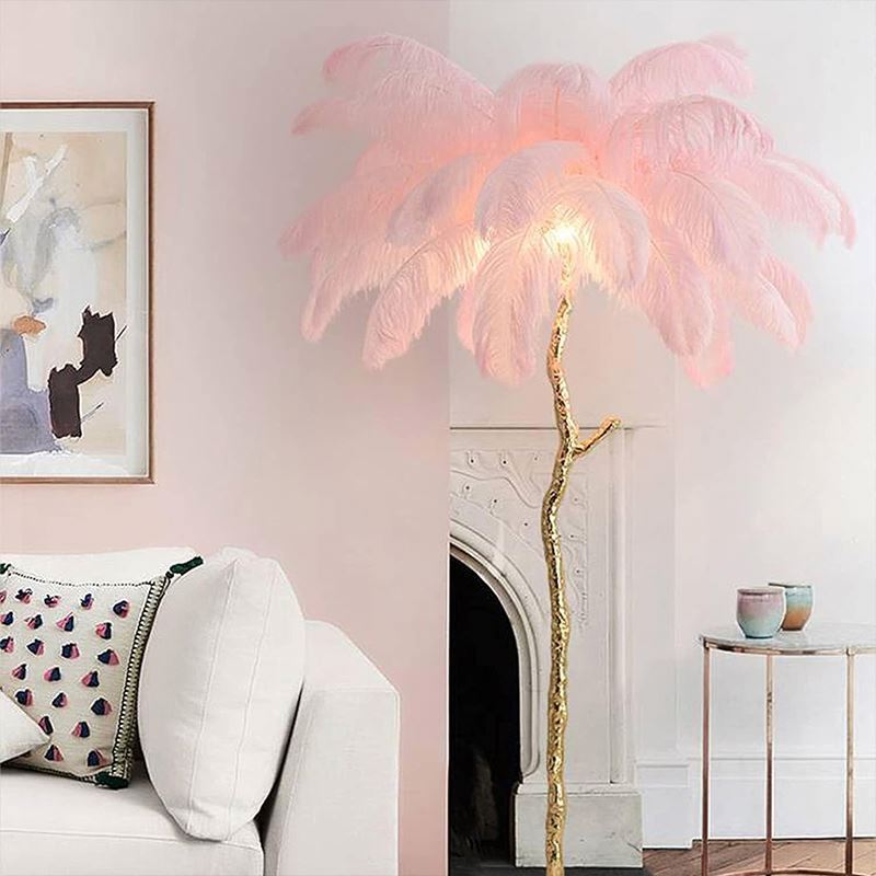 New Rgb Luxury Modern Nordic Standing Arc Trees home gold decoration lighting Corner LED Feather night table floor light lamp