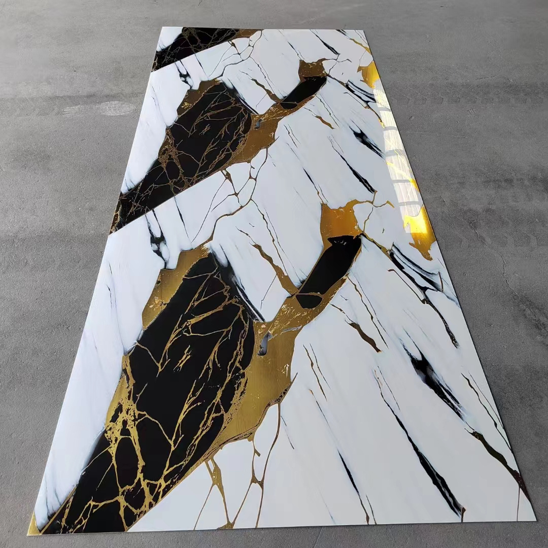 New arrival High quality coated kitchen cabinets bathroom high glossy spc wall panel for interior decoration pvc marble sheet