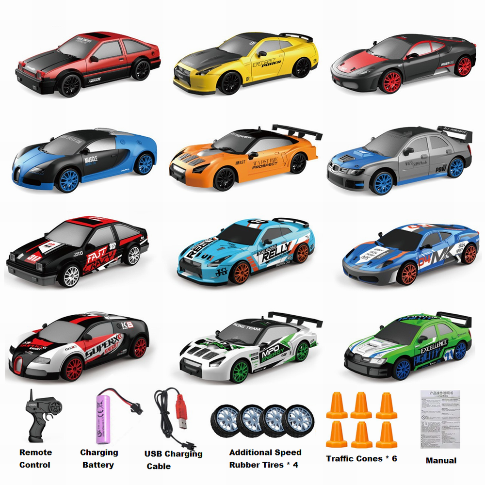 Popular Kids Electric Radio Model Car Toys 1/24 Simulation RC Wireless High Speed 4WD Remote Control Drift Racing Car For Adult