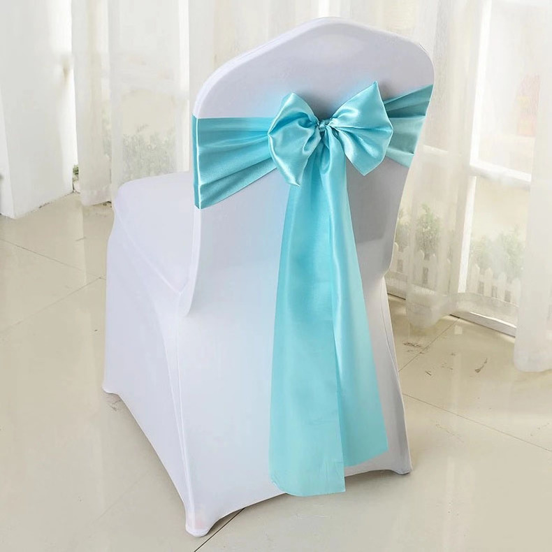 Factory Low Price Banquet Wedding Decoration Plain Dyed Blue Red Pink Bow Satin Chair Sash