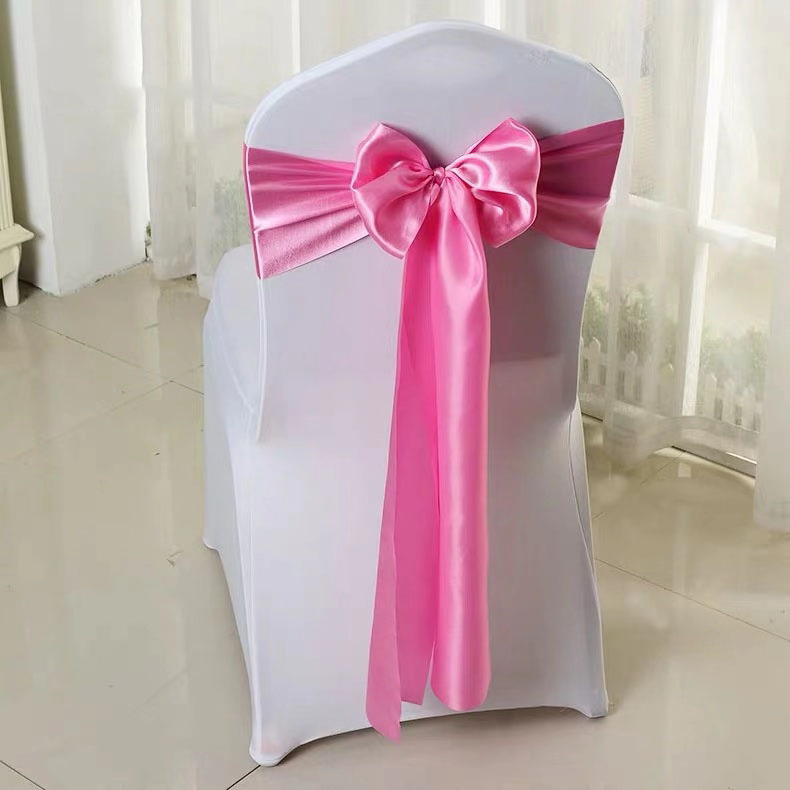 Factory Low Price Banquet Wedding Decoration Plain Dyed Blue Red Pink Bow Satin Chair Sash