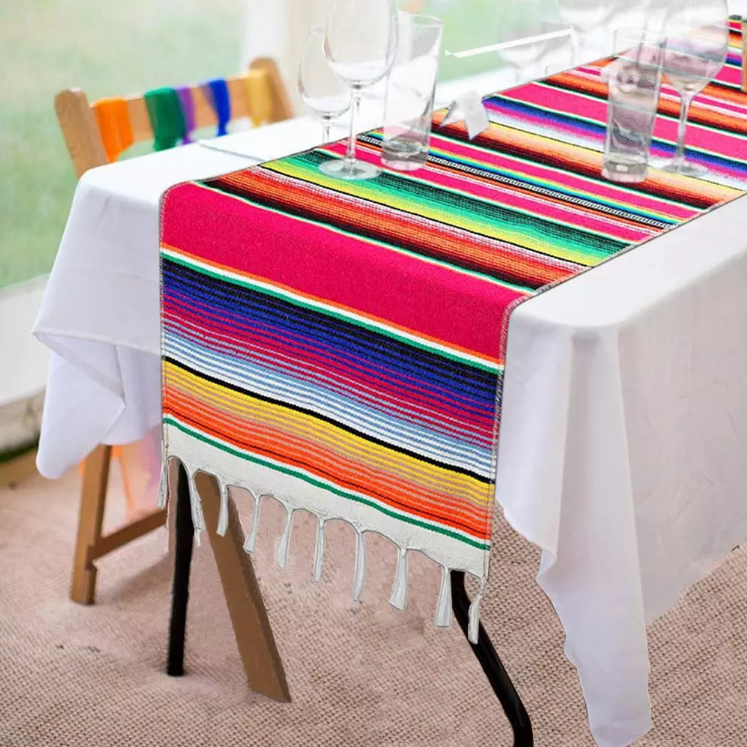 wholesale High Quality Mexican Table Runner Tablecloth Modern Cotton Stripe Rainbow Table Runner for Wedding Decoration