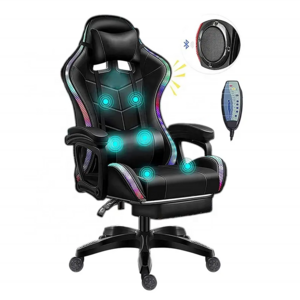 Luxury Gaming Gamer Computer Chair Gaming Massage Pu Leather LED Racing Gamer Chair With Footrest