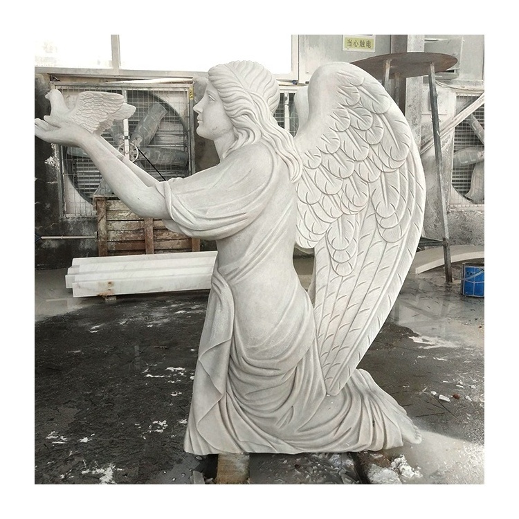 JK Custom Church Life Size Marble Kneeling Angel Statue Holy Baptist Poo