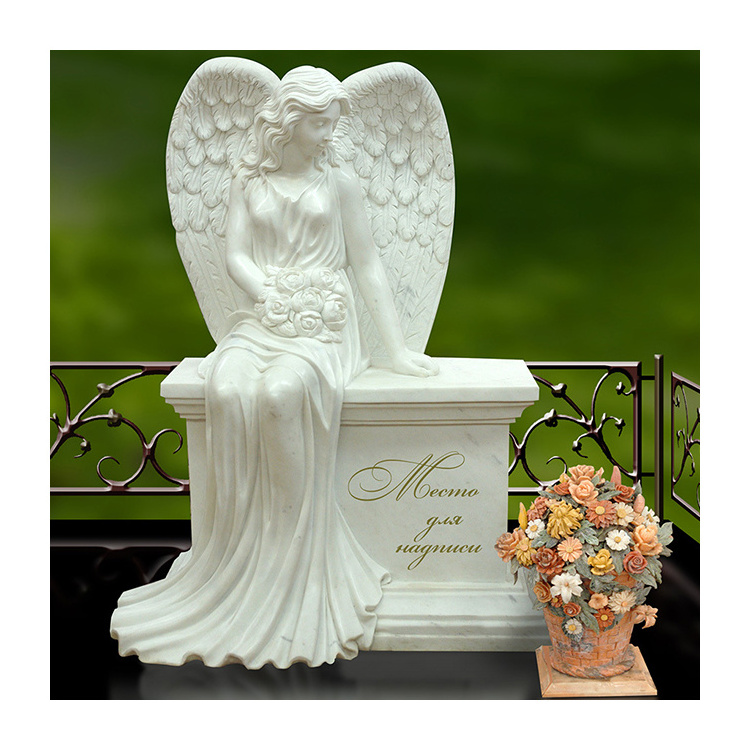 Luxury Granite Marble Tombstone Decorations Sitting Little Angel Headstones For Babies With Good Price