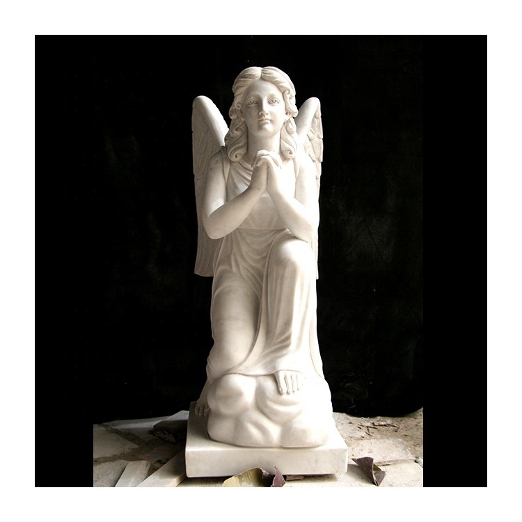 JK Custom Church Life Size Marble Kneeling Angel Statue Holy Baptist Poo