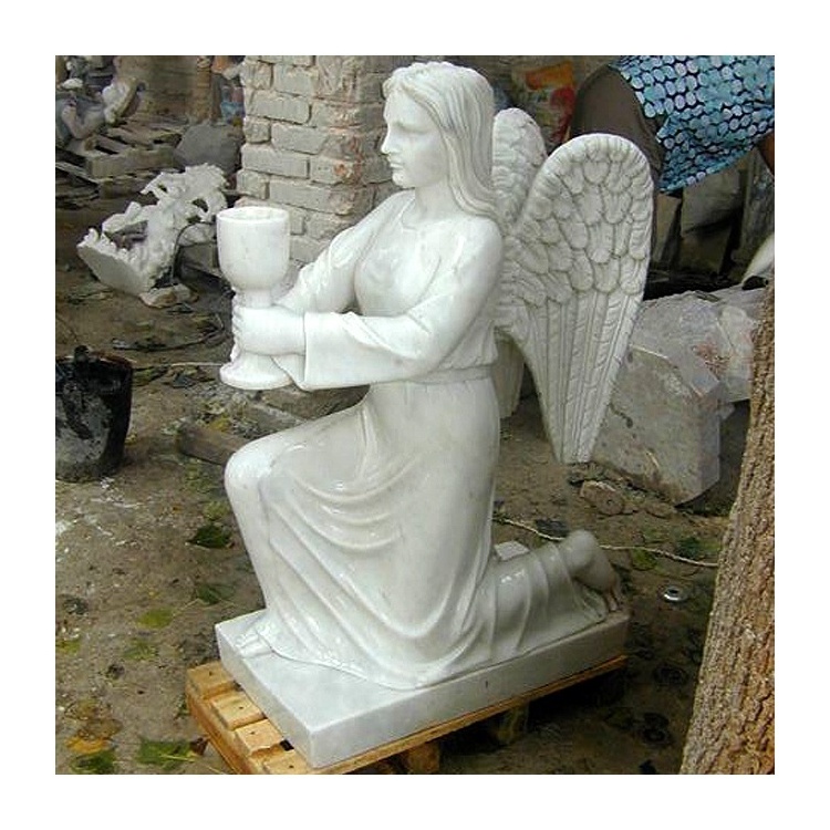 JK Custom Church Life Size Marble Kneeling Angel Statue Holy Baptist Poo