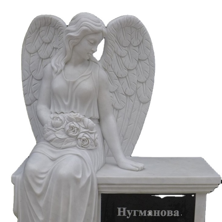 JK High Quality Black Granite and White Marble Angel Monument Tombstone Headstone