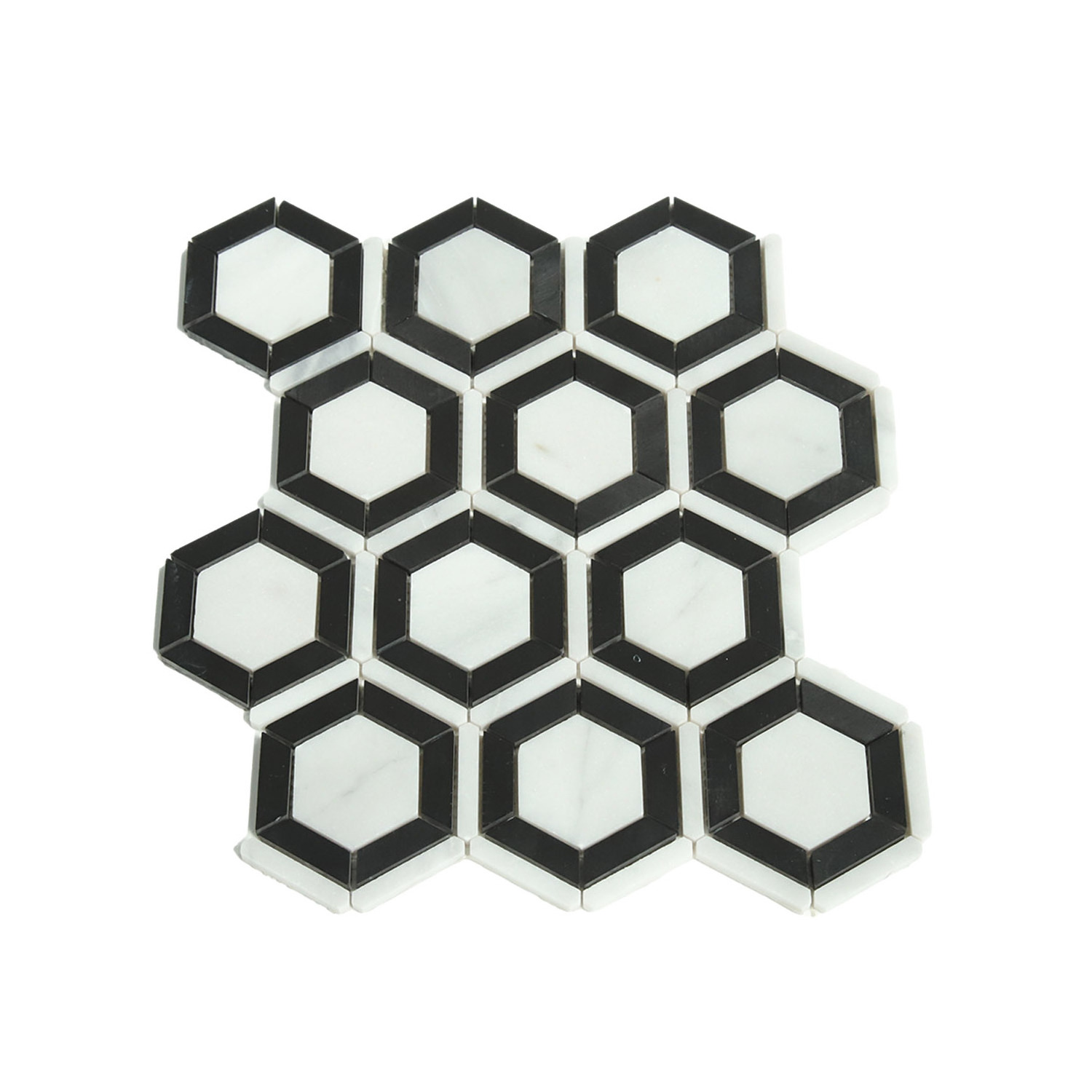 JK Modern art black hexagon bathroom kitchen supply marble inkjet full body enamel recycle glass mosaics hexagon tile