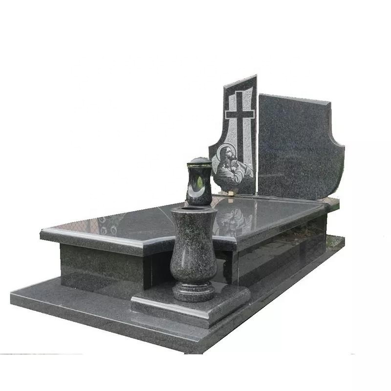 American Style High Polished Grey And Black Marble Stone Monument New Design  Tombstone