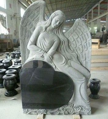 JK High Quality Black Granite and White Marble Angel Monument Tombstone Headstone