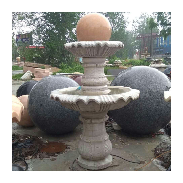 JK Outdoor Hand Carved Stone Granite Floating Sphere Marble Ball Water Fountain