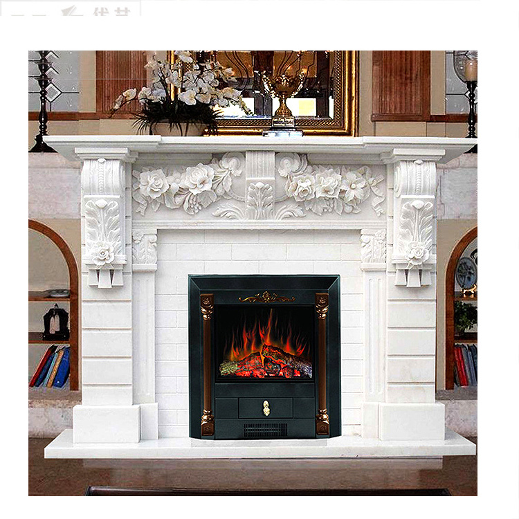 JK Classic Carved Home Decorative Classic Design Indoor Marble Fireplace Frame Mantel Statue