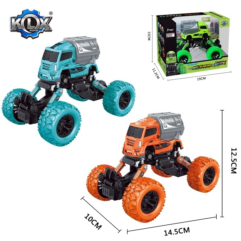 KLX New Children Mini Toy Vehicle 4WD Die-Cast Power Pull Back Sanitation Truck Friction Car Sanitation Toy