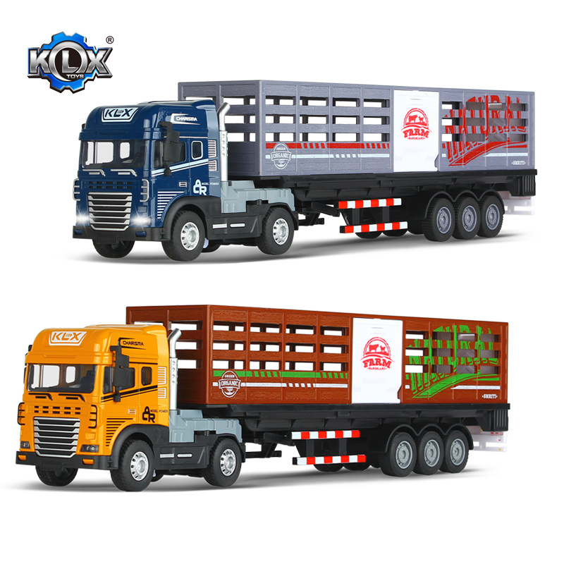 KLX Factory Hot Sale Alloy Car Die Cast Friction Trailer Container Truck Toy Diecast Truck Toys For Kids