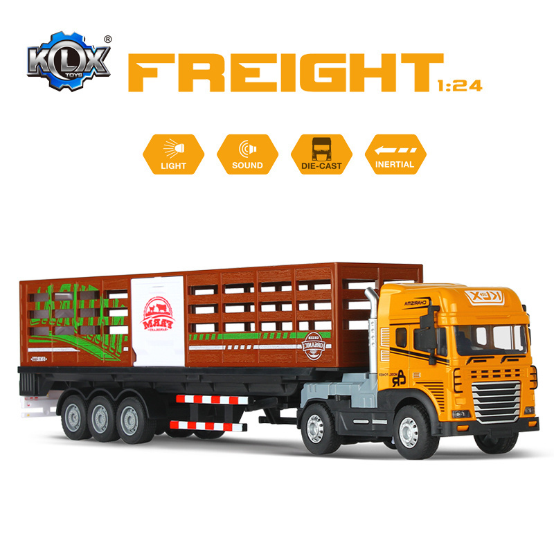 KLX Factory Hot Sale Alloy Car Die Cast Friction Trailer Container Truck Toy Diecast Truck Toys For Kids