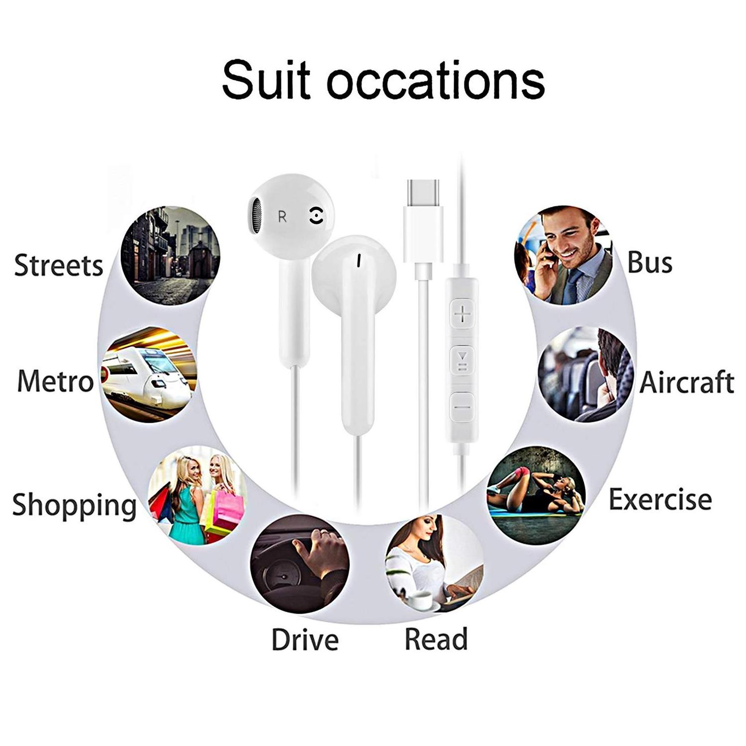 In Ear Earphone With Mic Earbuds Stereo Type-c Headphone Wired For Iphone Android