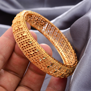 24K Gold Color Copper Dubai Bangles For Women Saudi Arabic Bracelet Girls Africa Bangle Wedding Jewelry Party Luxury