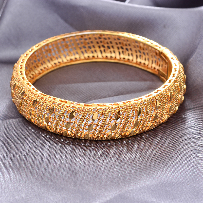 24K Gold Color Copper Dubai Bangles For Women Saudi Arabic Bracelet Girls Africa Bangle Wedding Jewelry Party Luxury