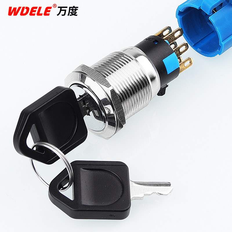 19mm key switch 3pin 1NO1NC 3 position 12-24V Mechanical button remote control switch