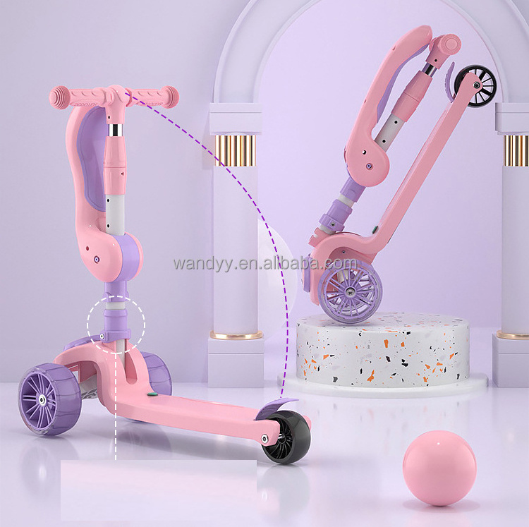 Wholesale cheapest 3 in 1 foldable kids kick child toy balance bike scooter 3 wheel with seat for kids age 2 3-4 5 10 years