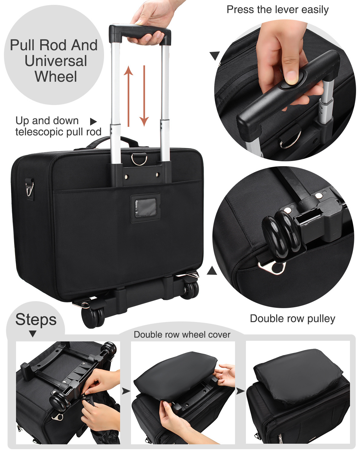 Relavel Extra Large Trolley Case With 4 Clear Pouch Portable Rolling Makeup Train Case Cosmetic Travel Organizer