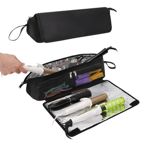 Relavel 2-in-1 Hair Tools Travel Bag and Tinfoil Heat Resistant Mat for Flat Irons Hot Hair Styling Tool Organizer with Pockets