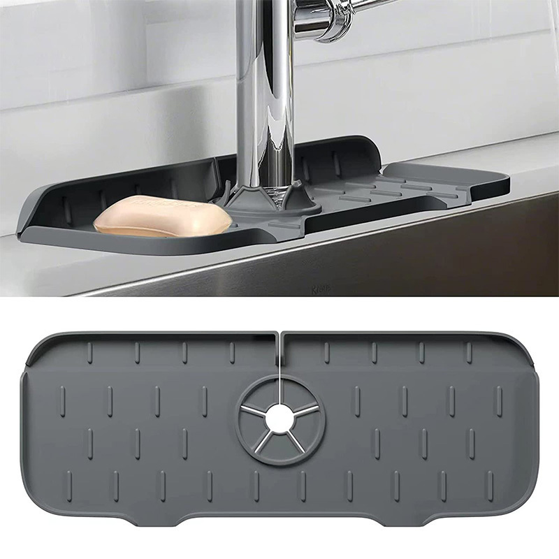 2022 Gray Kitchen Bathroom Accessories Drip Catcher Tray Behind Faucet Silicone Splash Guard for Sink Draining Dish Drying Mat