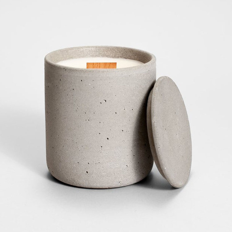 New Design Round Bottom16oz 480ml Light Grey Large Empty Cement Concrete Candle Container Jar with Lid