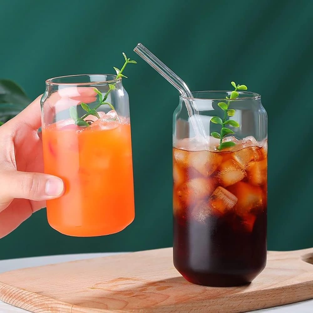 Best Selling 12oz 400ml Mini Small Blank Beer Soda Can Shaped Glass Cup with Bamboo Lid and Glass Straw