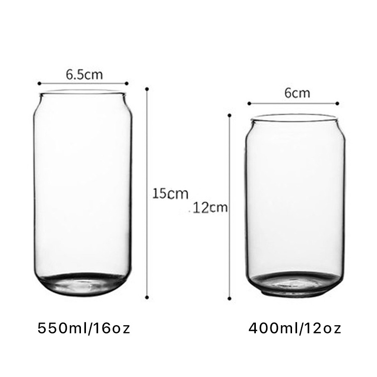 Best Selling 12oz 400ml Mini Small Blank Beer Soda Can Shaped Glass Cup with Bamboo Lid and Glass Straw