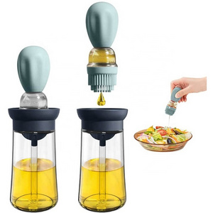 Modern 180ml 2 In 1 Olive Oil Vinegar Glass Dispenser Bottle with Dropper Measuring Silicone Barbecue Brush