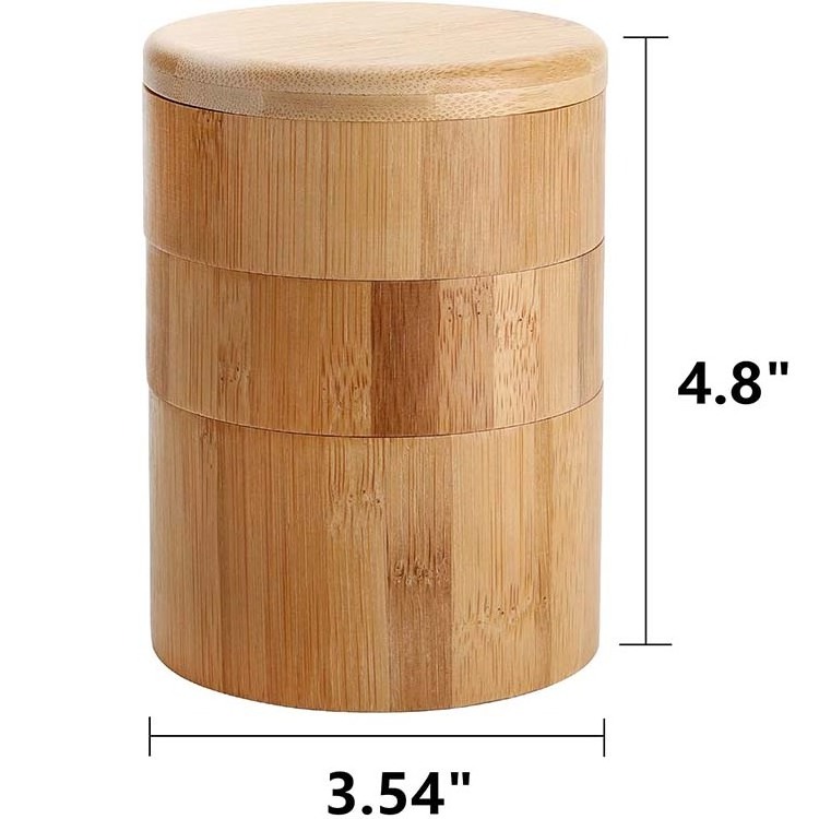 Best Selling Eco-friendly Kitchen Products Bamboo Wood Triple Salt Spices Storage Container Box with Magnetic Swivel Lids