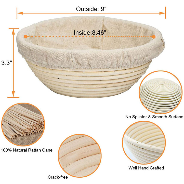 Best Quality Wholesale Hand Made 10 Inch Natural Rattan Benetton Bread Fermentation Proofing Basket with Agitator