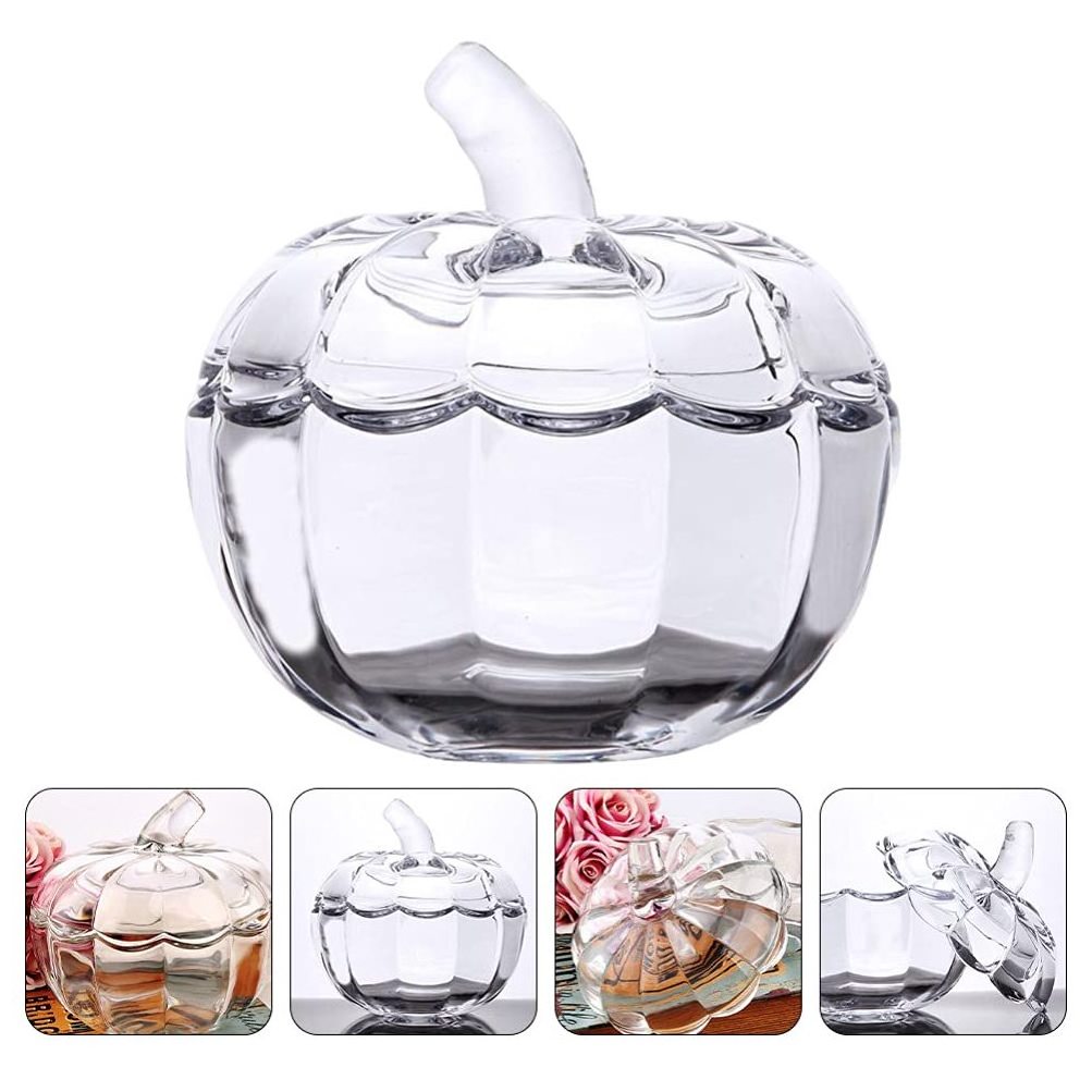 Wholesale Transparente Pumpkin Shape Glass Candy Jar With Lid Glass Storage Jar Halloween Decorative